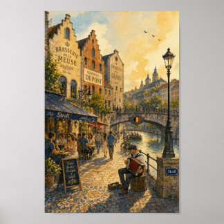 Belgisches Flussufer Brasserie Spaziergang Poster