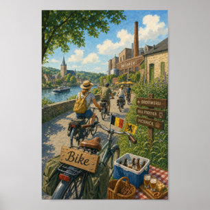 Belgisches Flussufer-Brauereifahrradtourenplakat Poster