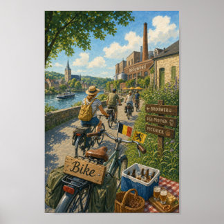 Belgisches Flussufer-Brauereifahrradtourenplakat Poster