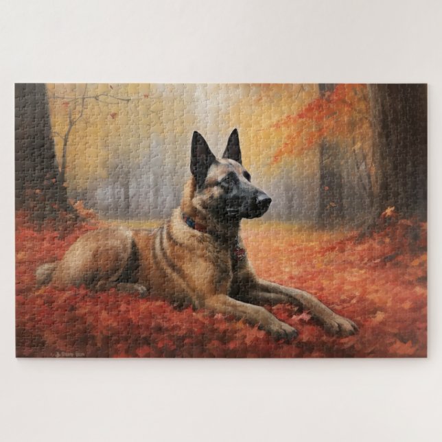 Belgisches Malinoi im Herbst Leaves Fall Inspirier (Horizontal)