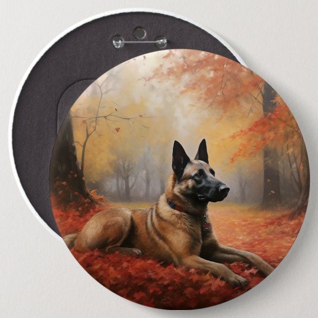 Belgisches Malinoi im Herbst Leaves Fall Inspirier Button (Vorne & Hinten)