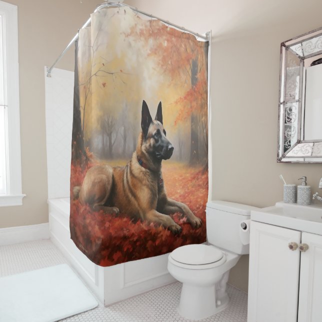 Belgisches Malinoi im Herbst Leaves Fall Inspirier Duschvorhang (Beispiel)