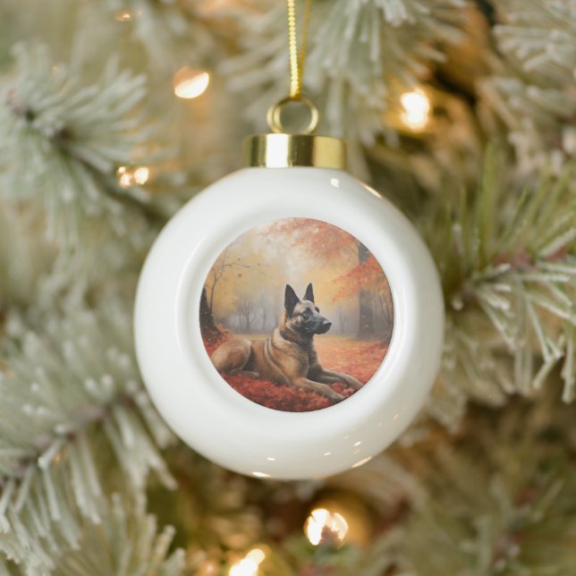 Belgisches Malinoi im Herbst Leaves Fall Inspirier Keramik Kugel-Ornament (Baum)