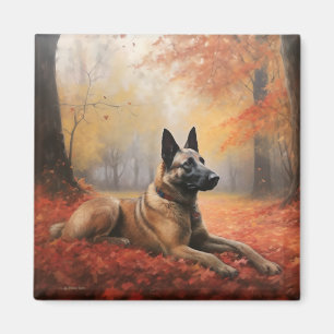 Belgisches Malinoi im Herbst Leaves Fall Inspirier Magnet