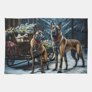 Belgisches Malinoi Snowy Sleigh Weihnachtsdekor Geschirrtuch