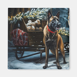Belgisches Malinoi Snowy Sleigh Weihnachtsdekor Magnet
