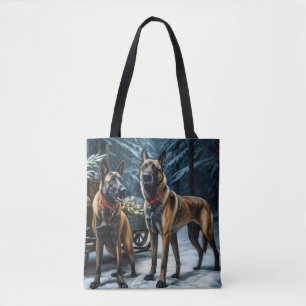 Belgisches Malinoi Snowy Sleigh Weihnachtsdekor Tasche