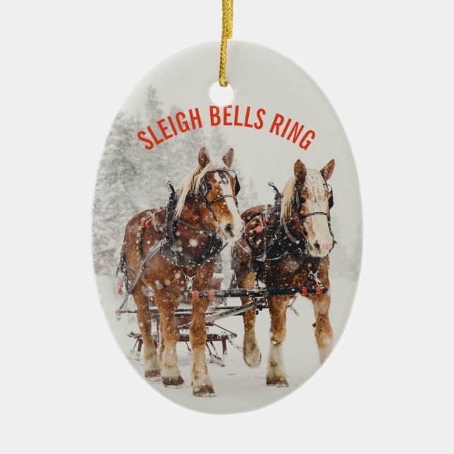 Belgisches Pferdeteam Sleigh Bells Ring Keramik Ornament (Vorne)
