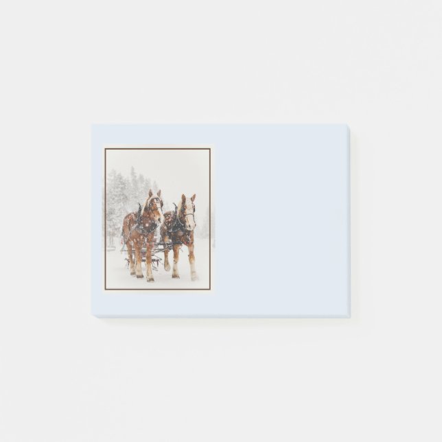 Belgisches Pferdeteam Wintery Weihnachtszene Post-it Klebezettel (Vorderseite)