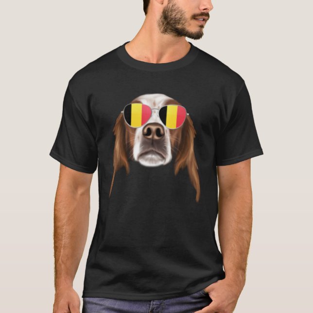 Belgium Flag Irish Red and White Setter Dog Belgiu T-Shirt (Vorderseite)