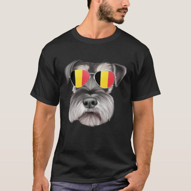 Belgium Flag Miniature Schnauzer Dog Belgium Pocke T-Shirt (Vorderseite)