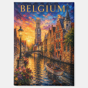 Belgium: Romantic Sunset Bruges Canal Art Souvenir Magnet