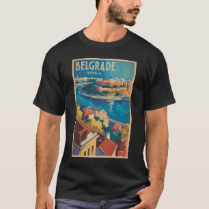Belgrad Serbien Fluss Illustration Reise Kunst T-Shirt