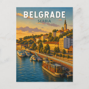 Belgrad Serbien Illustration Reise Kunst Vintage Postkarte