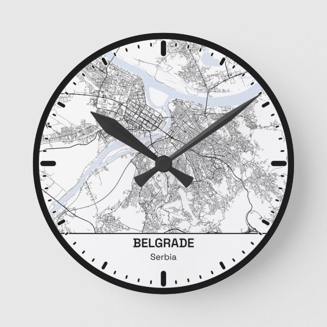 Belgrade Clock City Line Art Runde Wanduhr (Vorderseite)