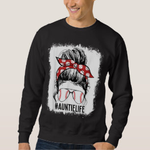 Belichtete Baseball Tante Messy Bun Game Day Mutte Sweatshirt