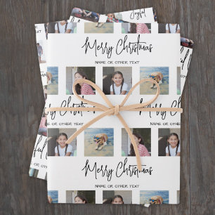Beliebige Text-Foto-Collage Schwarz-Weiß Weihnacht Geschenkpapier Set