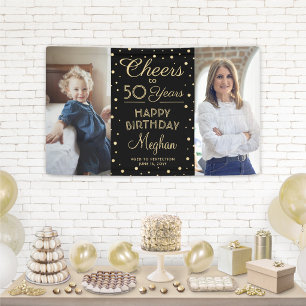 Beliebiger Geburtstag Prost Schwarz & Gold Konfett Banner