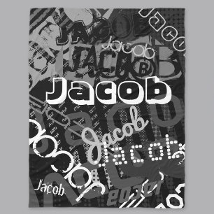 Beliebiger Name   Namenscollage Schwarz & Weiß Fleecedecke