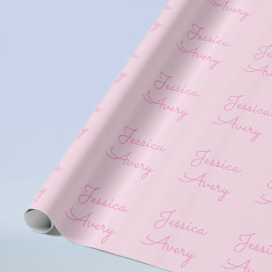 Beliebiger Name   Süße rosa Kursivschrift Geschenkpapier