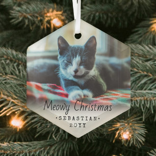 Beliebiger Text Meowy Weihnachten Katze Einfaches Ornament Aus Glas