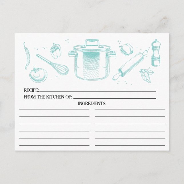 Beliebte Blue Sketched Kitchen Tools Rezept Karten (Vorderseite)