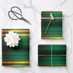 Beliebte Green Gold Luxury Linen Texture Collectio Geschenkpapier Set