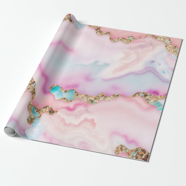 Beliebte Kollektion hellblaue rosa Agate Geschenkpapier (Ungerollt)