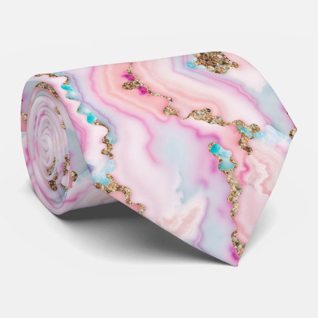 Beliebte Kollektion hellblaue rosa Agate Krawatte (Gerollt)