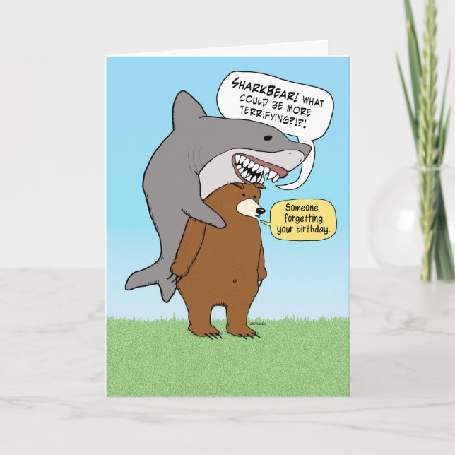 Beliebter Bär und Hai Belated Birthday Card Karte (Vorderseite)