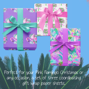 Beliebter Lila Pink Flamingo Weihnachtsfeiertag Geschenkpapier Set