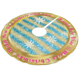 Beliebter Snowflake Gold Glitzer Blue Polyester Weihnachtsbaumdecke
