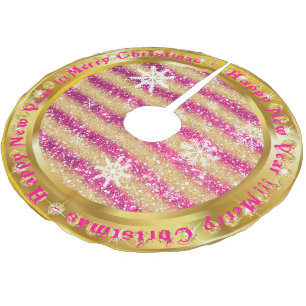 Beliebter Snowflake Gold Glitzer Pink Polyester Weihnachtsbaumdecke