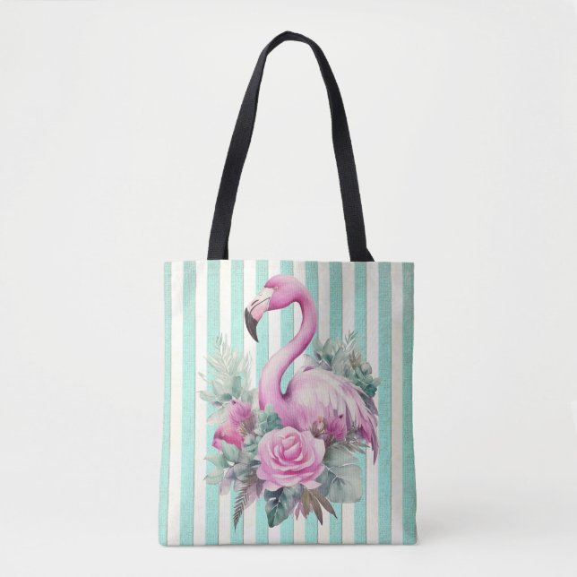 Beliebtes Blumenrosa Flamingo am Mintstreifen Tasche (Vorderseite)