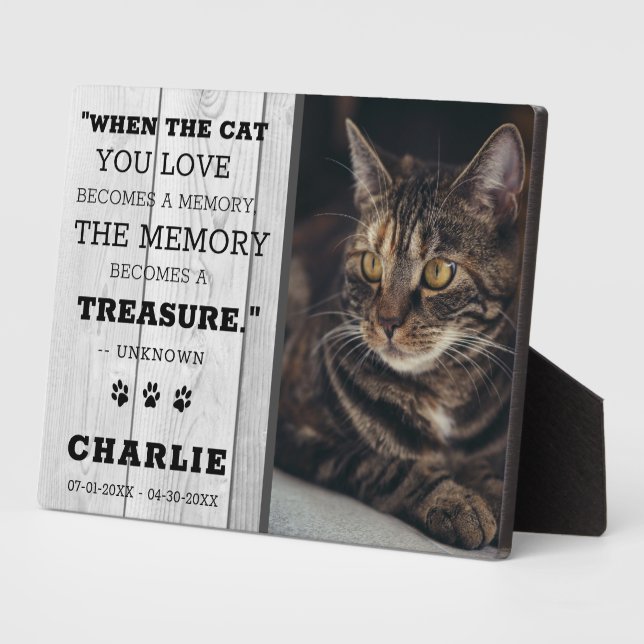 Beliebtes Foto Cat Memorial Grau Holz Keepake Fotoplatte (Seite)