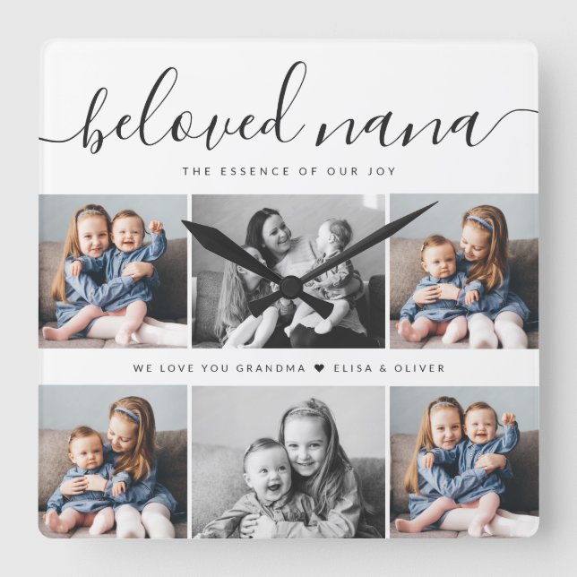 Beliebtes Nana Oma Custom Family Foto Keepake Quadratische Wanduhr (Vorderseite)