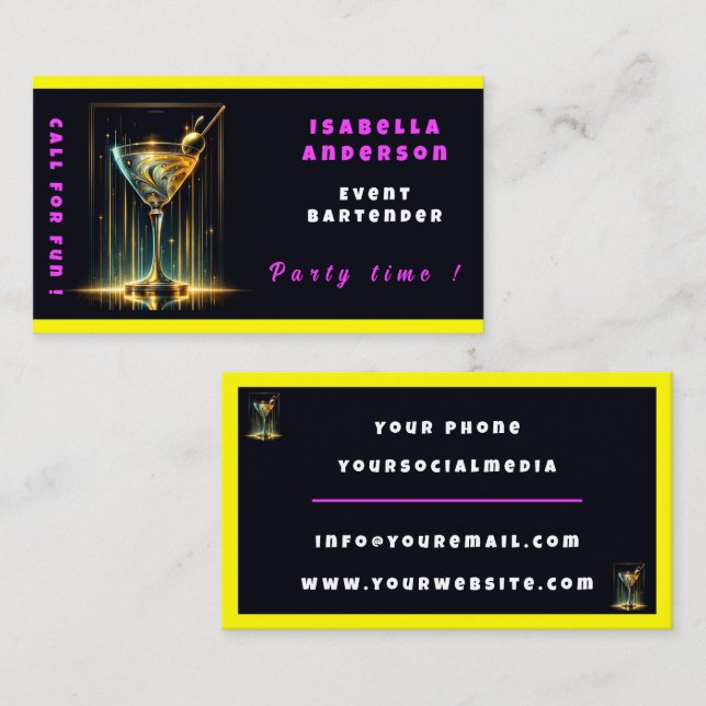 Beliebtes Neon Party Zeit Personalisiert Beruflich Visitenkarte (Vorne/Hinten)