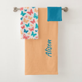Beliebtes Schmetterlingsmuster beige pinkfarbene T Badhandtuch Set