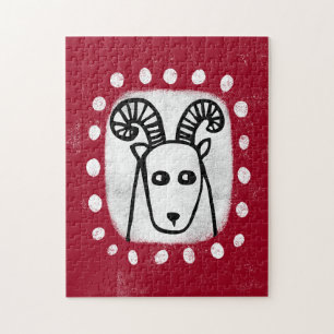 Bélier De Mouton Drôle Sur Le Puzzle Rouge
