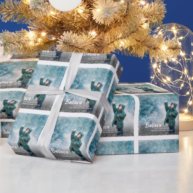 Believe and Reach For The Stars Christmas Photo Geschenkpapier (Feiertage)