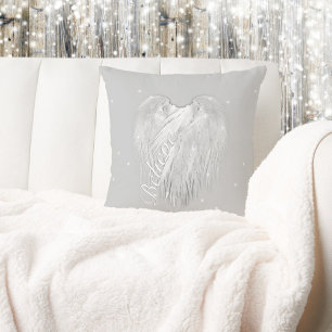 Believe Angel Wings Gray Heart with Stars Kissen