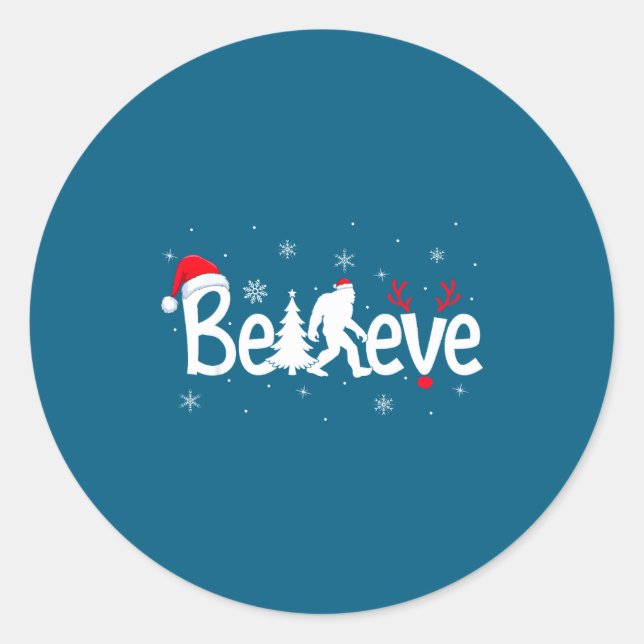Believe Bigfoot Sasquatch Reindeer Santa Hat Merry Runder Aufkleber (Vorderseite)