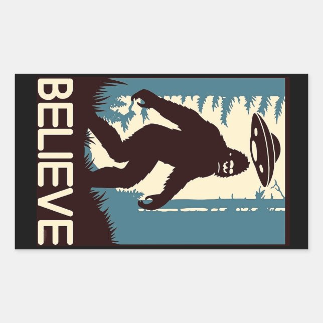 BELIEVE Bigfoot UFO Rechteckiger Aufkleber (Vorderseite)