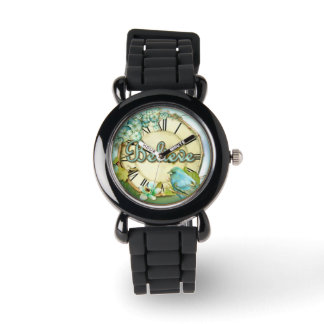 BELIEVE Bluebird und Blumengürtel Design Armbanduhr