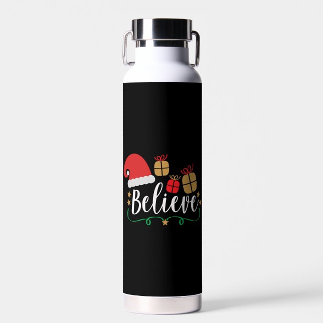 Believe - Christmas Believe, Santa Hat, Santa Trinkflasche (Vorne)