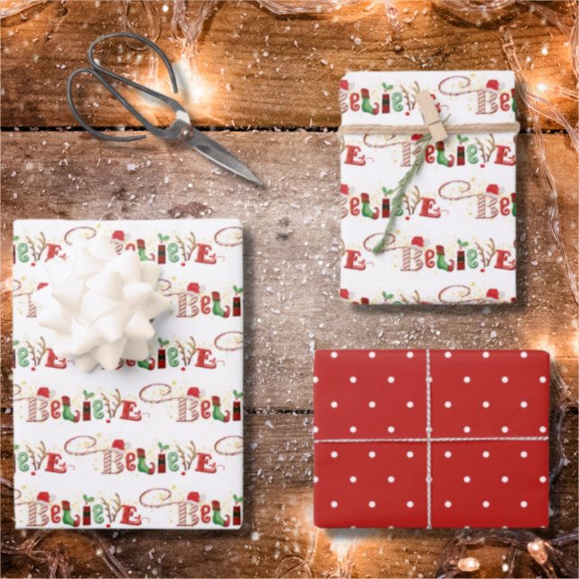 BELIEVE Christmas Spirit Festivals Niedliche Typog Geschenkpapier Set (Von Creator hochgeladen)