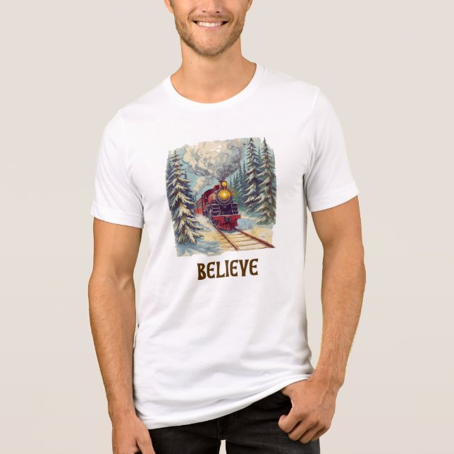 Believe Christmas Train T-Shirt | Holiday Gift | Tri-Blend Shirt (Vorderseite)