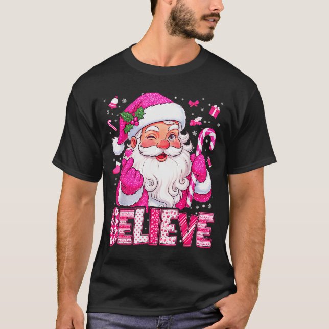 Believe Cute Nk Santa Candy Cane Christmas Xmas Gi T-Shirt (Vorderseite)
