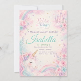 Believe In Magic Unicorn Invitation Editable