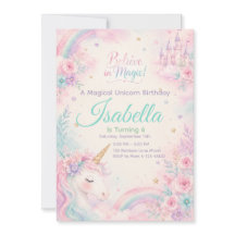 Believe In Magic Unicorn Invitation Editable